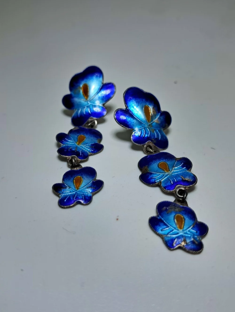 Vintage Norwegian Sterling Silver Floral Drop Earrings - Picture 2 of 6